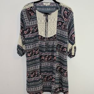 Umgee Paisley Floral Boho Tunic Dress Small
